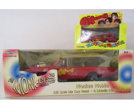 Boxed 2003 American Muscle RCERTL - The Monkees Mobile 1:18 scale die cast car 36685 and 2001 Corgi die cast model of the Mon