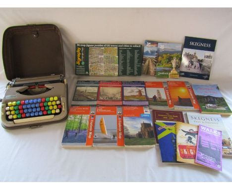 1960's West German Scheidegger 'Princess-matic' manual typewriter with key covers for training, ordnance survey maps Skegness
