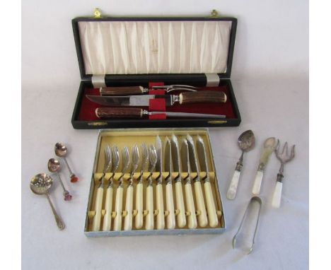 Viners cased horn handled carving set - as new- fish knife and fork set and a small selection of cutlery