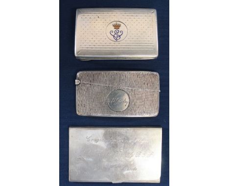 Curved silver card case with engine turned decoration Birmingham 1901, silver card case with inscription marked 925 &amp; Con