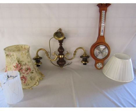 2 arm ceiling light, lamp shades and a Weathermaster barometer