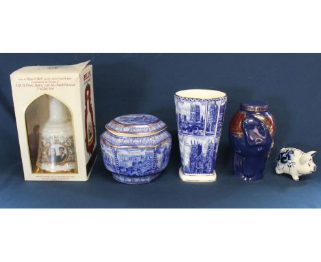 Bell's Whisky commemorative decanter in original box (with contents), Rington's Landmarks vase &amp; Millennium lidded pot, W