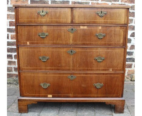 Georgian mahogany veneered chest of drawers with brass plate handles on bracket feet (some pieces for veneer have been suppli