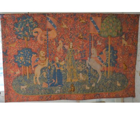 Large tapestry "Taste" after the original 16th century Lady and the Unicorn series 198cm by 126cm&nbsp; - appears to be a pri