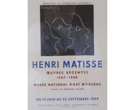 Henri Matisse plate signed lithographic print 'Ouevres Recentes' approx. 51cm x 41cm (includes frame)