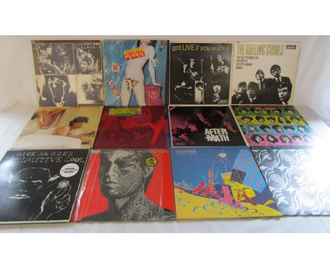 Rolling Stones and Mick Jagger 12" vinyl LP records including Tattoo you, Aftermath, Under cover etc