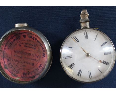 19th century silver pair cased pocket watch Jno Peberdy Leicester, fusee movement no. 10701 with portrait medallion on pierce