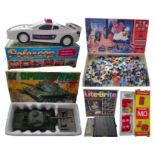 Toy Collection, Polarcop toy police car, Radio Controlled Leopard Tank, Lite Brite Meccano M.O,