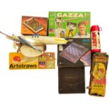 Vintage Toy collection, Vintage Toy Sil Boat (no box), Gazza The Game, MB Games, 1960s Marx Snooper,