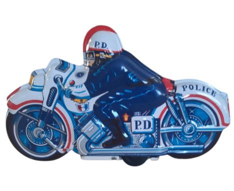 Police Motorcycle Friction powered, in original box. Single item from £5.99 UK, £7.99 Europe, £9.99 ROW. We can ship a parcel