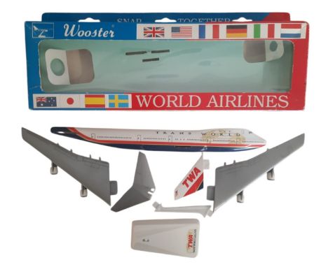 Wooster`s TWA 747-200 Trans World model plane, in original box. Single item from £5.99 UK, £7.99 Europe, £9.99 ROW. We can sh