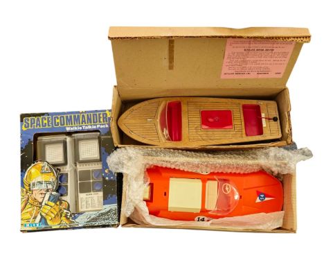 Toy Collection, Sutcliffe Clockwork Driven Meteor Speedboat, David Smith Canoa boat, Space Commander walkie Talik Pack. All i