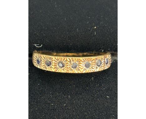 9ct Gold vintage half eternity ring set with sapphires Size N Weight 1.5g