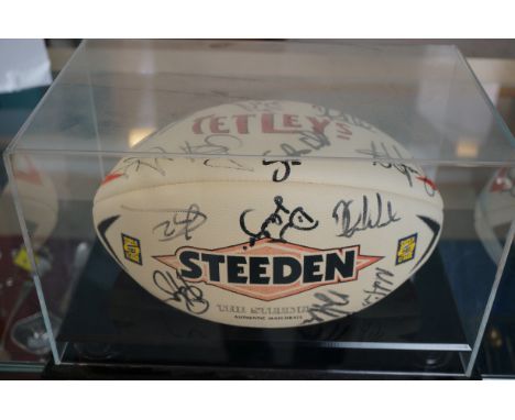 Signed sale sharks ruby super league rugby ball in display case - no  coa 