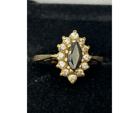 9ct Gold ring set with sapphire & cz stones Size O 2.8g 