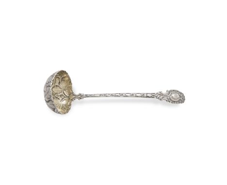 AN IRISH REGENCY CAST PUNCH LADLE, Dublin 1818, mark of Jas. Scott, with repoussé and chased bowl decorated all over with fru