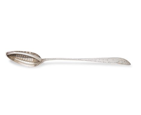 ***PLEASE NOTE DATE SHOULD READ C.1807***A RARE IRISH PROVINCIAL BRIGHT CUT STRAINER SPOON BY CARDEN TERRY & JANE WILLIAMS, C