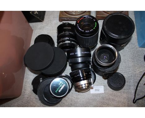 A selection of assorted SLR camera lenses 