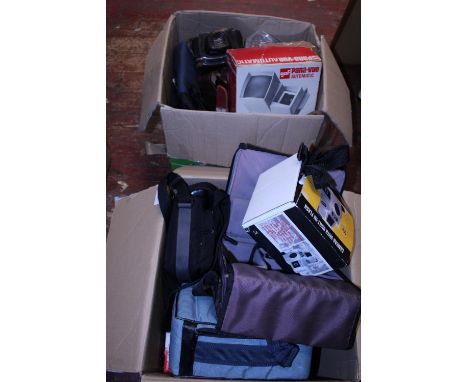 Two boxes of vintage camera cases &amp; accessories etc. Postage unavailable 