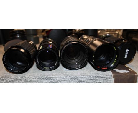 Five assorted camera lenses 