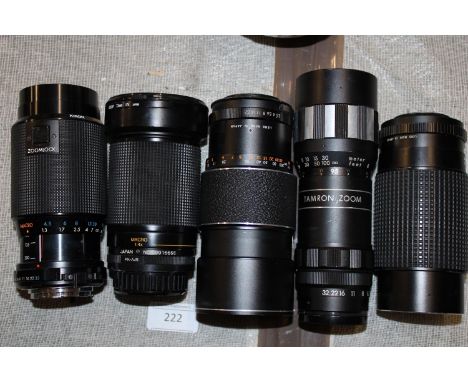 Five assorted camera lenses 