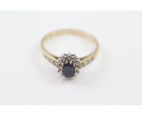 9ct Gold Diamond &amp; Sapphire Oval Cluster Ring (2.4g) 2030674