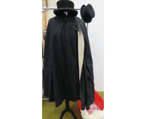 2 black cloaks, 2 Bowler hats and 3 vintage grandad t -shirts.