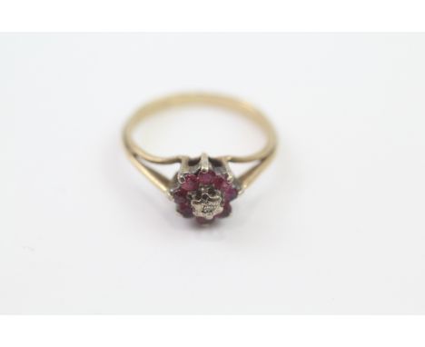 9ct Gold Diamond &amp; Ruby Floral Cluster Ring (1.7g) 2011820