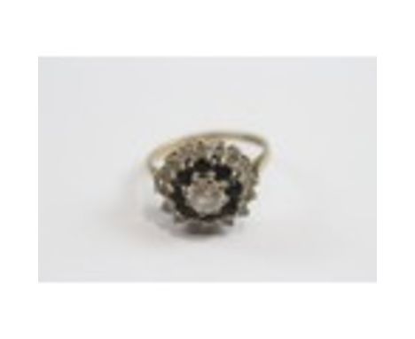 9ct Gold Vintage White Cz And Sapphire Set Cluster Ring (3g) 2026025