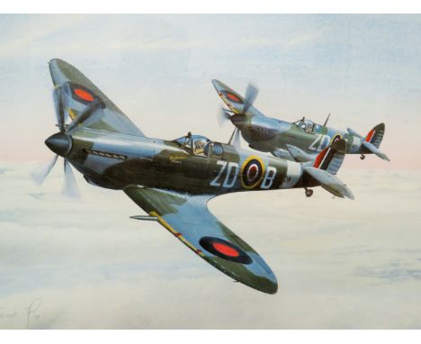 Ltd Edition Spitfire Print (239/500) Signed by Artist 1997. 'Ace High' Framed and mounted under glass which measures 32 x 30 