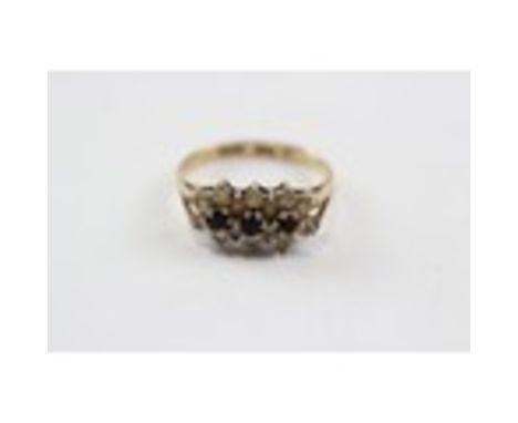 9ct Gold Vintage Sapphire And White Gemstone Set Trillogy Cluster Ring (2.1g) 2025179
