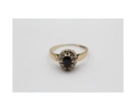 9ct Gold Sapphire &amp; Diamond Halo Dress Ring (2.3g) 2036260
