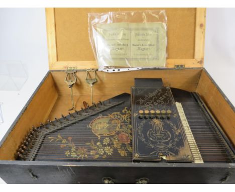 Vintage German Zither Auto harp in wooden box.