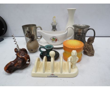 Mixed lot including a Victorian tankard, Poole pottery animal figurines, Carltonware etc.