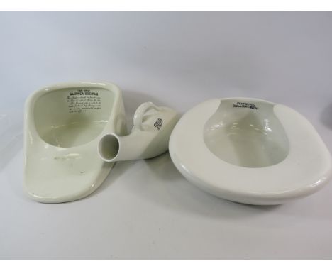3 vintage ceramic bedpans. 