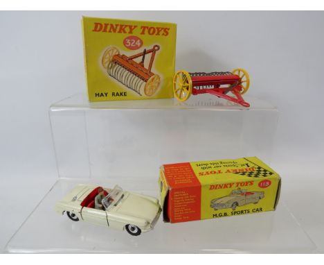 Dinky MGB Sports Car Model 113 in light playworn condition with Original box plus a Dinky 324 Hayrake in unused condition wit