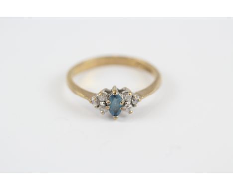 9ct Gold Vintage Blue Topaz And White Gemstone Set Cluster Ring (2g) 2030914