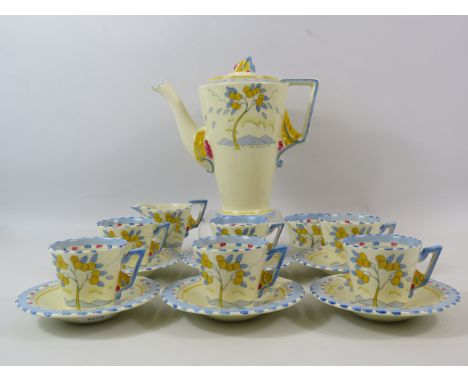 Art Deco Burleigh ware Zenith coffee set in the Lemon tree design. 15 pieces in total. 