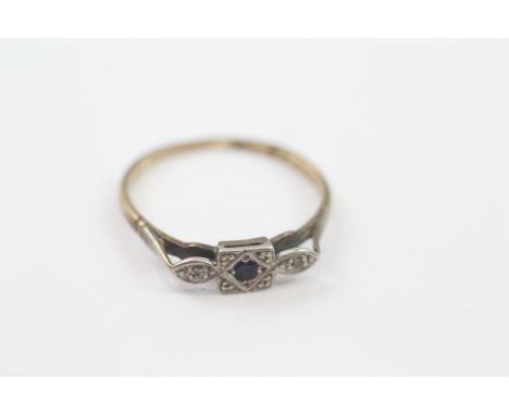 9ct Gold &amp; Platinum Diamond &amp; Sapphire Three Stone Ring (1.8g) 2030690