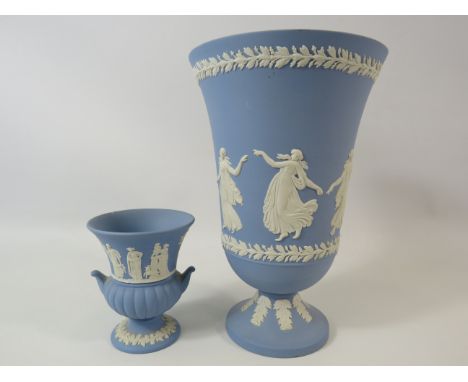 Wedgewood jasperware dancing hours vase, approx 7.5" tall (plus a smaller vase which has a chip)