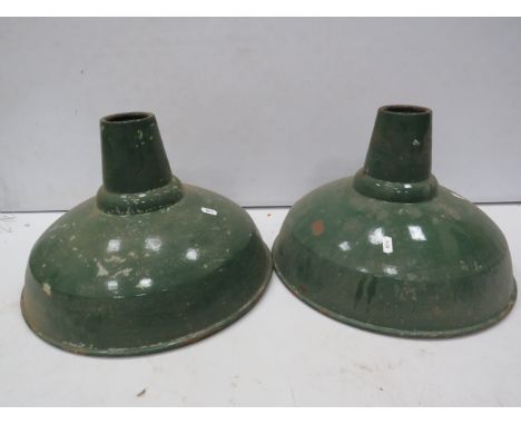 2 Large vintage enamel industrial light shades, diameter at the base 15.5".