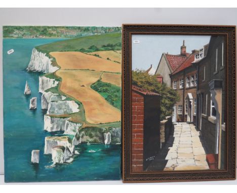 Oil on Canvas by N Jordan 1985 plus one other signed Chris Hopper 1953.   Largest measures 25 x 18 inches. See photos. 