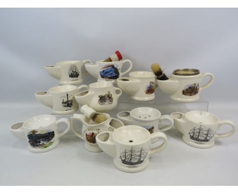 11 Vintage ceramic shaving mugs and 3 brushes.