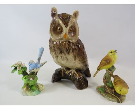 Bird figurines by Crown Staffordshire, Royal Worcester ( repair to tail) and Jema Holland.