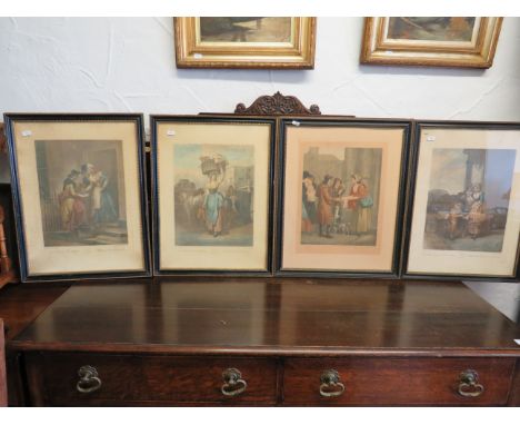 Four Victorian Lithographs 'Cries of London' Each in ebonised frames and mounted under glass (one missing glass)   Some light