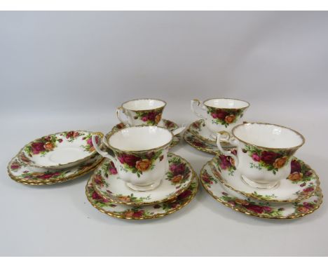 4 Royal Albert old country roses trios plus a spare side plate and 2 saucers.