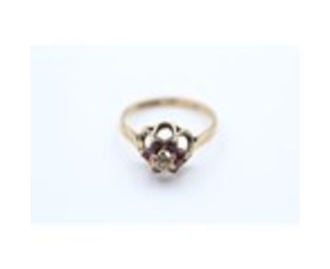 9ct Gold Diamond &amp; Ruby Buttercup Setting Ring (1.7g) 2036277