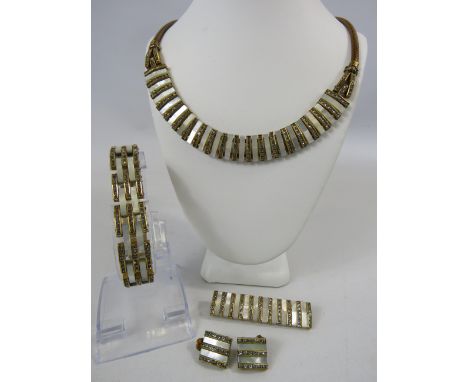 1930/1940s Art deco gold tone mother of pearl jewellery set.