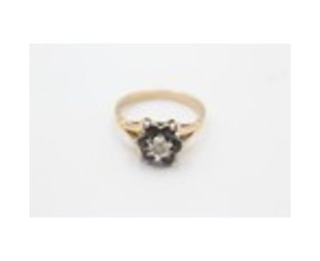 9ct gold vintage diamond &amp; sapphire split shoulders dress ring (2.9g) 743362