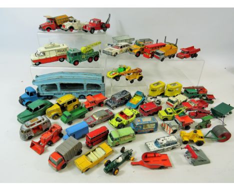 Large Collection of Dinky, Matchbox and Corgi die cast models. All heavily playworn.  Some vintage low issue numbers.  See ph